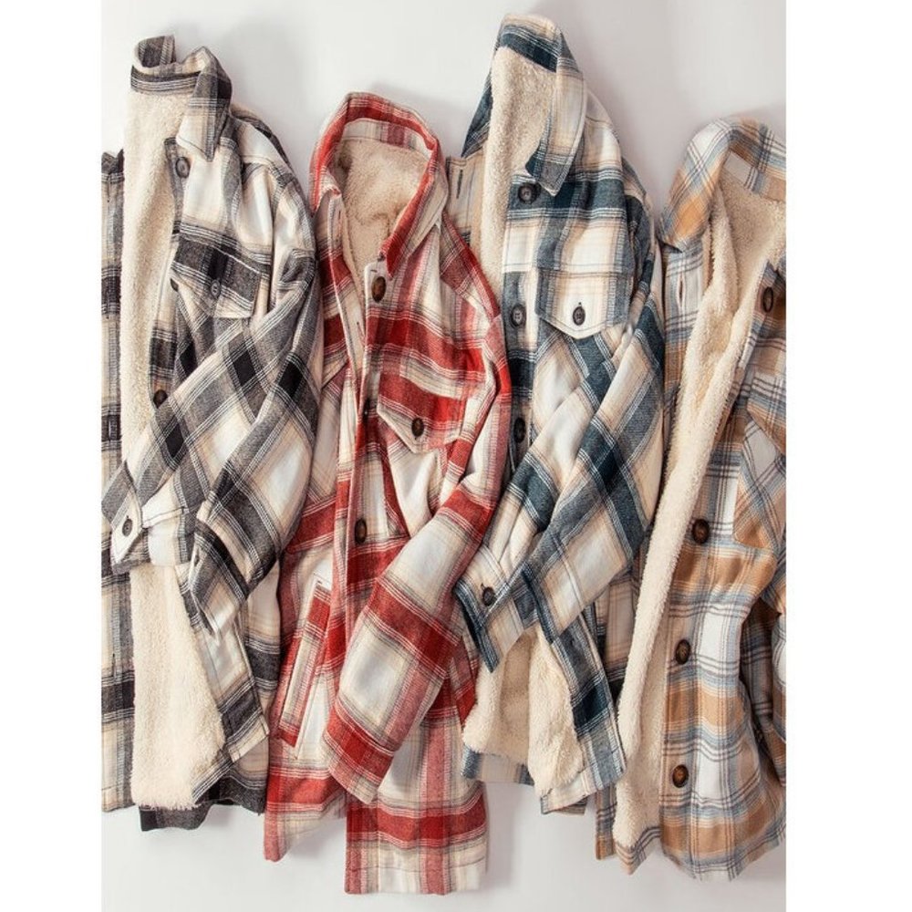 Sherpa Lined Plaid Flannel Shirt Jacket Shacket - Picture 9 of 9